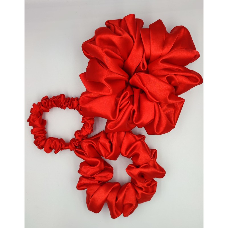 Scrunchie satyna sexi red zestaw 3szt