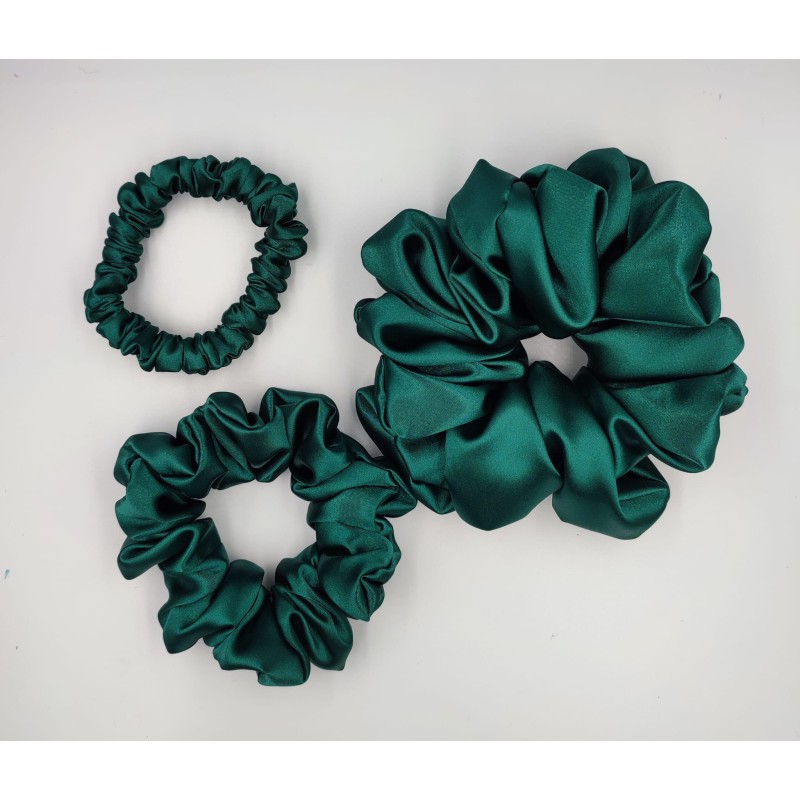 Scrunchie satyna emerald green zestaw 3szt