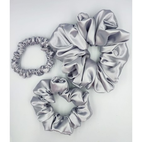 Scrunchie satyna silver zestaw 3szt