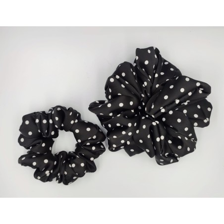 Scrunchie satyna jedwabna white dots zestaw 2szt